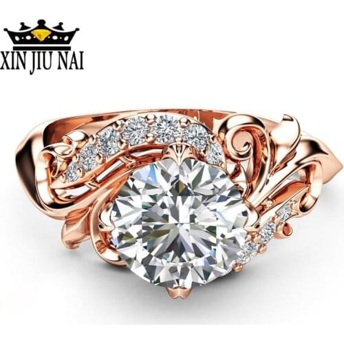 Fashion Female Zircon Rhinestone Flower Rose Gold Ring Jewelry Zirconia Wedding Rings For Women Oorbellen Pendientes