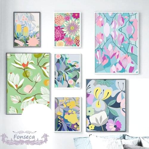 Cartoon Colorful Flowers Plants Leaf Poster Spring Sunflower Lotus Wall Art Canvas Painting Nordic Pictures for Child Nursery