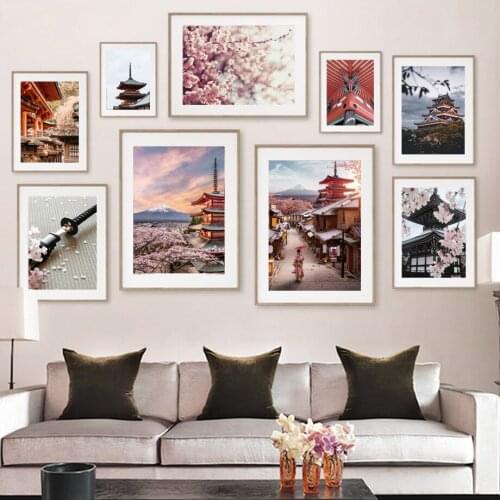 Nagoya Samurai Sakura Fuji Mountain Japan Wall Art Canvas Painting Nordic Posters And Prints Wall Pictures For Living Room Decor