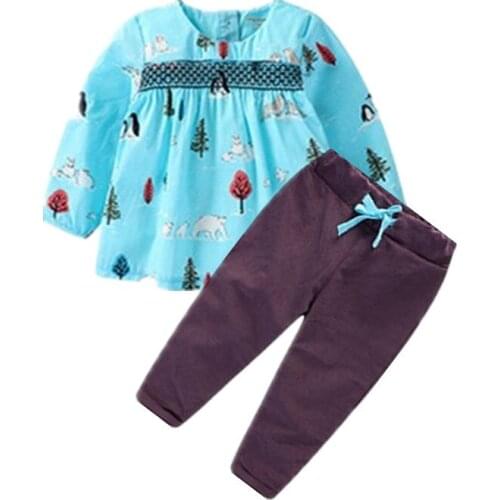 Little Maven New Spring Autumn Children Polar Bears O-neck Cotton Corduroy Pants Girls Casual Long-sleeved Blouses Sets