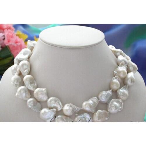 FREE Huge 32" 15-18mm white baroque KESHI REBORN PEARL NECKLACE AAA