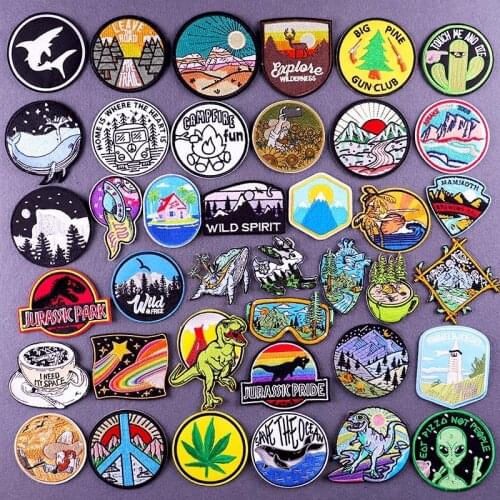 Jurassic Park Patch For Clothing Iron On Patches For Clothes Mountain Adventure Patches For Jacket Badges Whale Stripe Patch