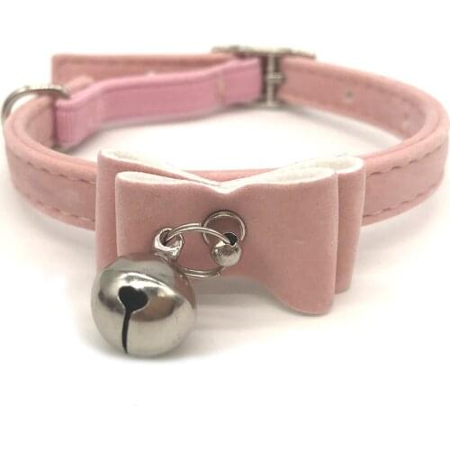 7 Colors Adjustable PU Pet Dog Cat Collar Safe Bowknot Collar with Bell Soft Kitten Bow Tie Necktie Small Medium Pet Supplies