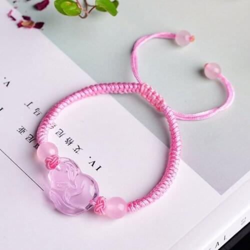 Handmade Weave Natural Rose Pink Quartz Lovely Fox Stretchy Bracelet for Elegant Women Jewelry