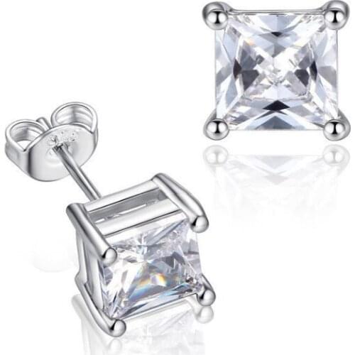 925 Silver 0.5ct,1ct D Color Moissanite Earrings Brilliant Princess Cut Diamond Stud Earrings for Women Classic Jewelry