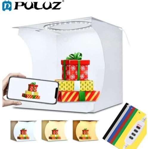 PULUZ 20 30 CM LED Ring Dimmable Desktop Shooting Tent box Photo Studio Lighting Studio Softbox Light Panel 6colors background