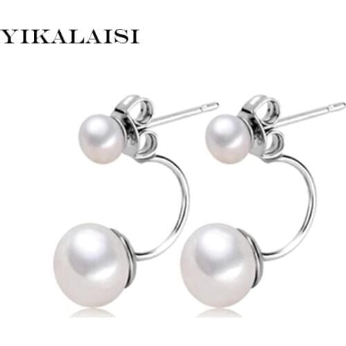 YIKALAISI 2017 NEW Natural Pearl jewelry Earrings For Women 925 Sterling Silver Jewelry Oblate Double Pearl Earrings Wedding