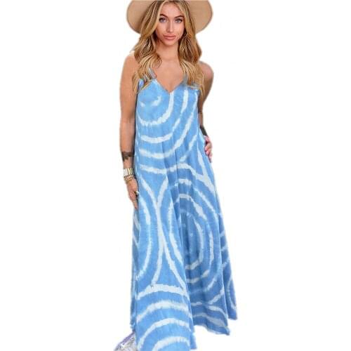 Summer 2021 European And American Fashion Sexy Womens V-Neck Sleeveless Halter Dress Bohemian Print Backless Dress