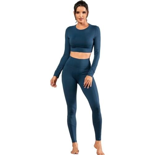 Vital Women Sport Suit Yoga Set Workout Clothes Long Sleeve Fitness Crop Top + High Waist Energy Leggings Tracksuit Active Wear
