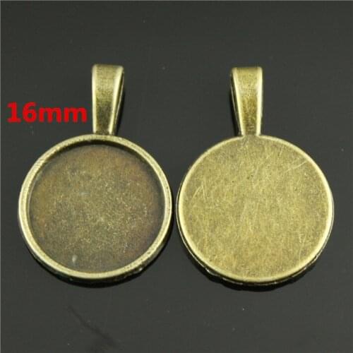 100pcs Antique Silver/Antique Bronze Round Base Setting Tray Bezel Pendant Charm/Finding,fit 16mm Cabochon/Cameo,Big Bail Hook