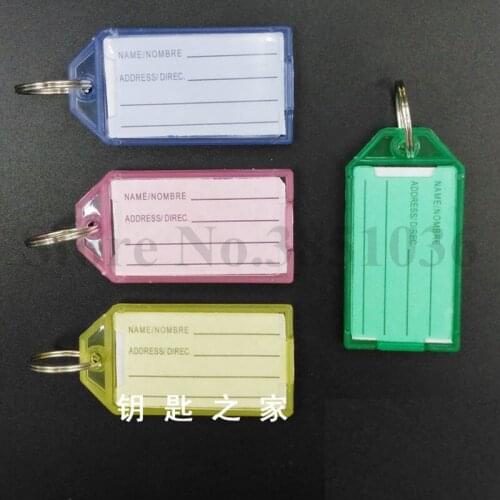 1000 pieces/lot Metal Ring Colorful Plastic Key Fobs Luggage ID Card Name Label Tag Keyring Keychain