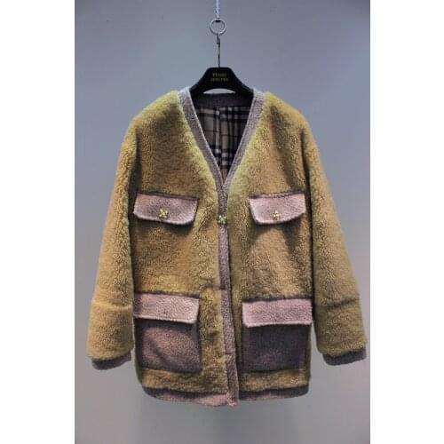 2020 womens winter fashion elegant sheep fur jacket coat