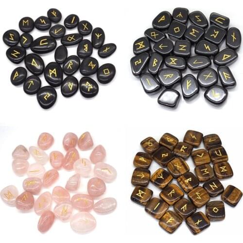 25Pcs Runes Divination Stones Irregular Tumbled Natural Gemstones Healing Cryatals Set for Witchcraft Wicca Supplies Reiki Decor
