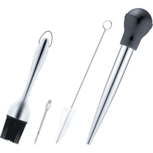 4pcs/set Turkey Baster Meat Injector Needle Cleaning Basting Brush BBQ Barbecue Kitchen Gadgets