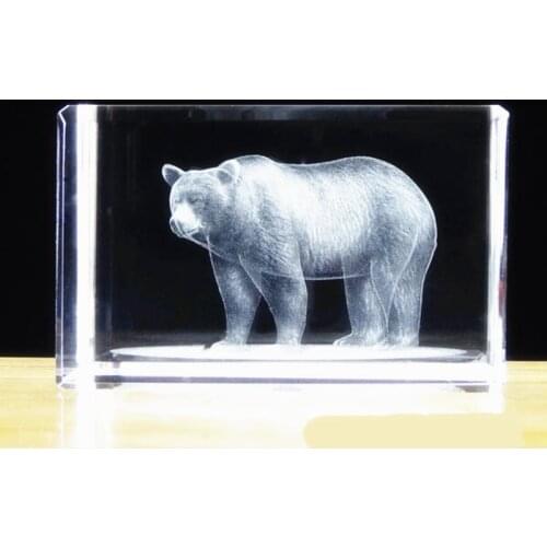 50*50*80mm Engraved Crystal Paperweight asia quartz Cube With 3D Bear For Home Decoration Family souvenir photo surprise