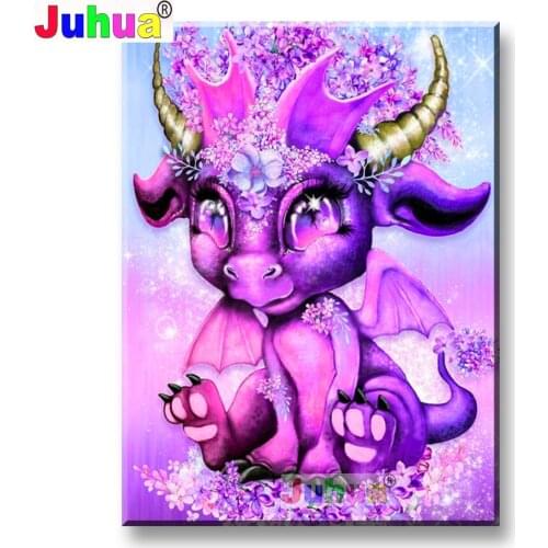 100% Drill Round square Diamond Painting Cartoon Pink Cow Diamond Mosaic Dragon Cub Home Decoration Picture Of Rhinestone