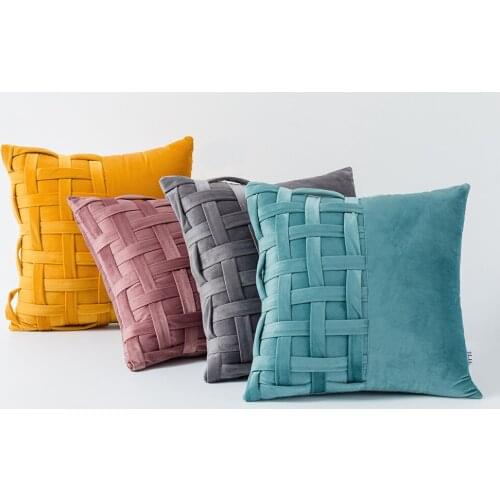 Velvet stitching woven sofa cushion cover square pillow light luxury high-end ins style