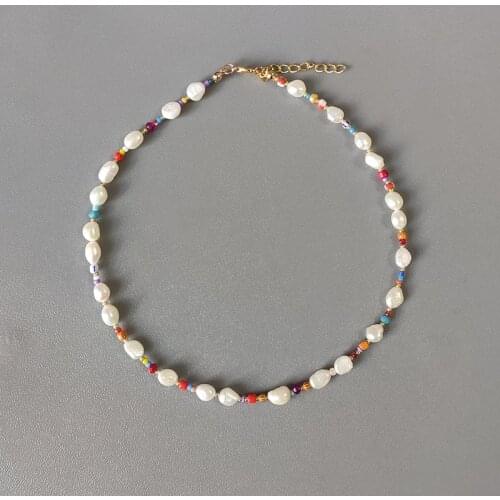 Baroque Natural Freshwater Pearl Necklace For Women Bohemian Charm Necklace Accessories Colored Crystal Beads Mix and Match 2021