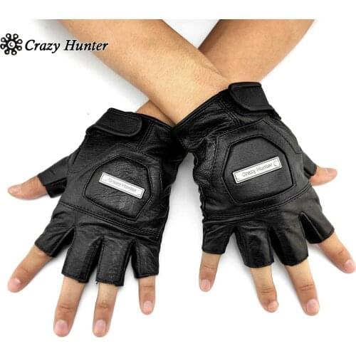 Biker Motorcycle Sheep Skin Leather Fingerless Gloves Mens Traning Sport Golves