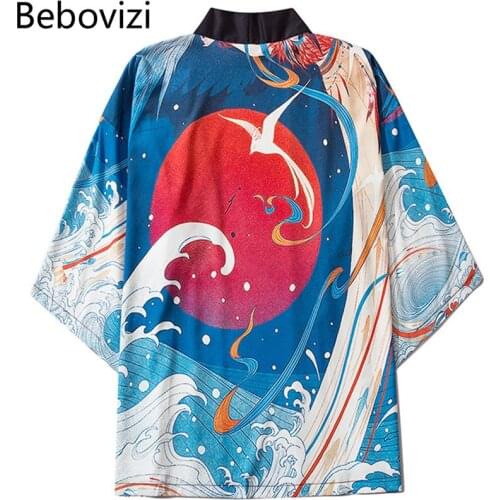 Bebovizi 2021 New Style Anime Men Blue Cardigan Women Haori Obi Japanese Cosplay Tradition Kimonos Summer Yukata Clothes