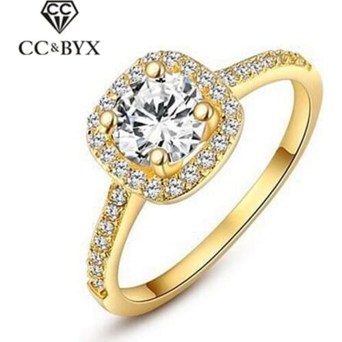 CC Jewelry Fashion Rings For Women Jewelry Luxury Gold Color Square Stone Anneau Engagement Bijoux Bridal Wedding Ring CC627