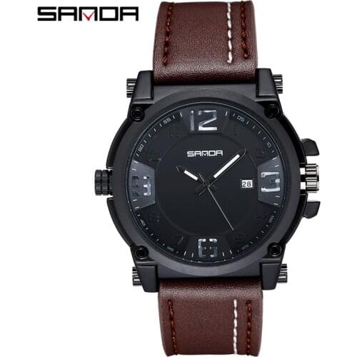 SANDA new mens quartz watch fashion mens watch relogio masculino business watch leather strap gift men clock reloj hombre