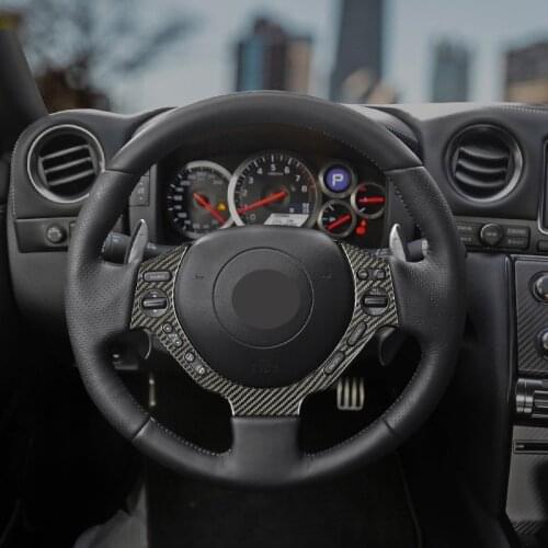 Black Dry carbon fiber Steering wheel trim cover Car interior Auto Parts For GT-R R35