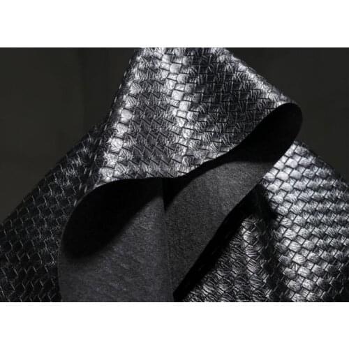 Black woven texture matte leather stiff creative clothing fabric