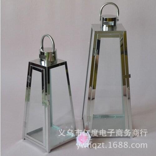 European stainless steel glass candlestick candle windproof lantern outdoor floor courtyard home furnishing stores