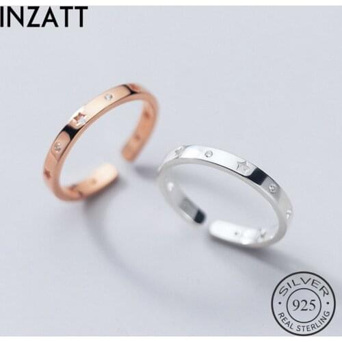 INZATT Real 925 Sterling Silver Round Zircon Adjustable Ring For Fashion Women Party Minimalist Fine Jewelry PUNK Accessories