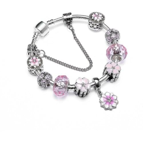 Korean Alloy Electroplating Beads Bracelet Womens European Fashion National Style Glass Hand Ornaments for Pink Pandora