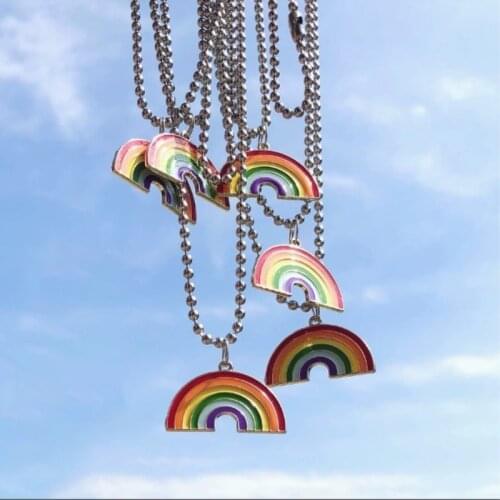 2021 Fashion Trendy Alloy Cute Kpop Colorful Rainbow Pendant Cloud Bead Chain Necklace For Women Man Girl Jewelry Gift