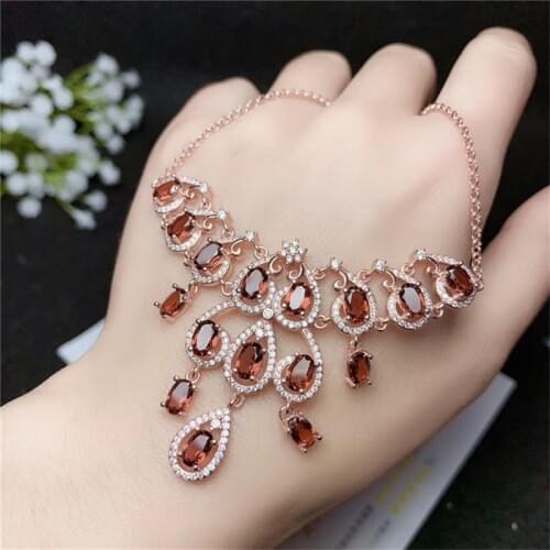 Natural garnet necklace pendant Free shipping Real origin red garnet 925 sterling silver Fine jewelry 4*6mm