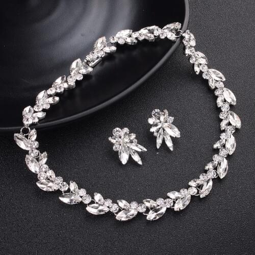 Newest Austrian Crystal Alloy Bridal Jewelry Sets for Bride Bridesmaids Wedding Party Earrings Necklace Set for Women