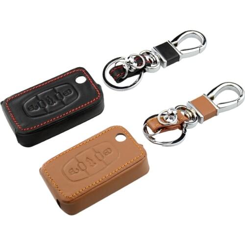 New Styling Leather Car Key Case Cover 3 Buttons For Peugeot 107 206 207 208 306 307 308 407 408 508 RCZ For Citroen C2 C3 C4 C5