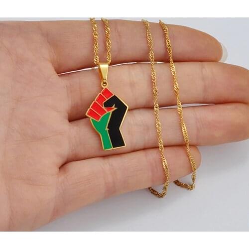 Anniyo African Fist Symbol Pendant Necklaces Gold Color Black Lives Matter Jewelry for Women Girls Africa Cultural Chain #209221