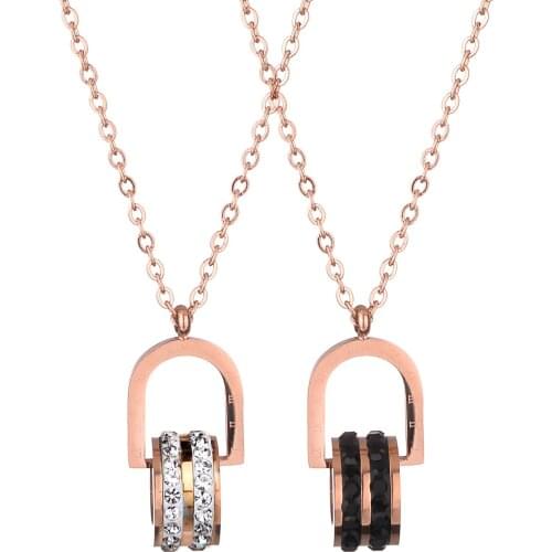 Korean Popular Non-Fading Double Ring Zircon Stainless Steel Necklace Womens Necklace Clavicle Chain New Products Ornaments