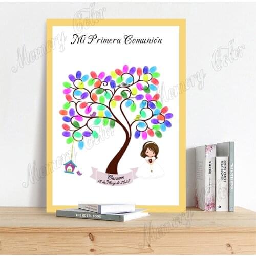 Personalized Theme Name Date Mi Primera Comunion Fingerprint DIY Guestbook Boys Girls First Communion Party Decoration Souvenir