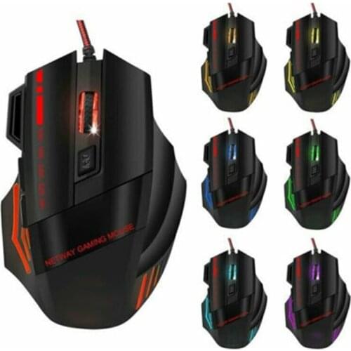 Pohiks USB Wired Optical Gaming Mouse 7 Buttons with LED Backlight Black Mouse ABS Plastic for PC Laptop Computer Accessories