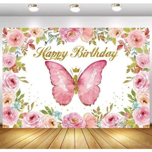 Pink Purple Butterfly Baby Shower Birthday Background for Photo Spring Floral Butterfly Photo Backgrounds 1st Birthday Butterfly