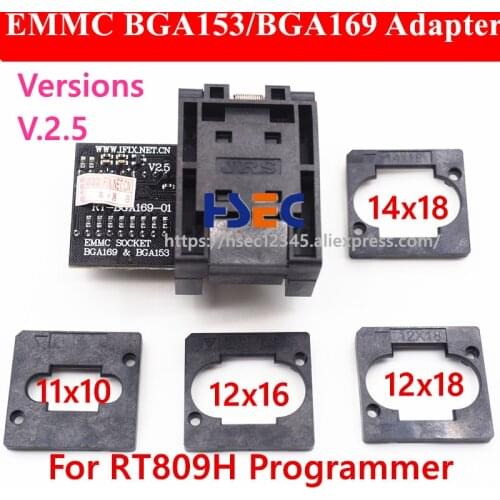 RT-BGA169-01 V2.3 EMMC Seat EMCP153 EMCP169 Socket BGA169 BGA153 EMMC adapter 11.5*13mm add 3 pcs Matrix FOR RT809H programmer
