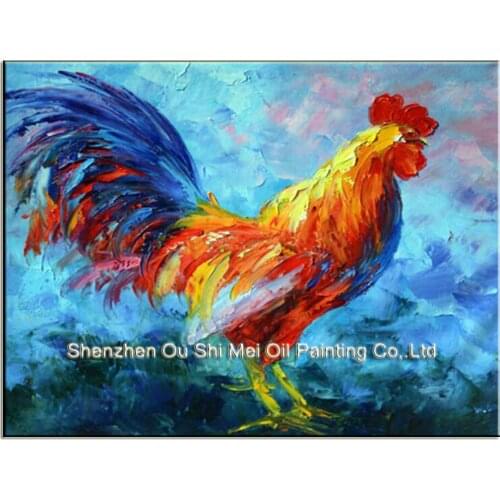 Handpainted Knife Oil Painting Canvas Colorful Rooster Animal Modern Decoration On Canvas Simple Abstract Painting Cock Picture
