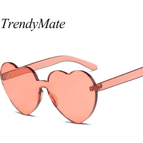 2018 Rimless Tint Clear Lens Sunglasses Fashion Lover Heart Shape Sun Glasses Candy Color Pink Purple Red Shades Female 1340T