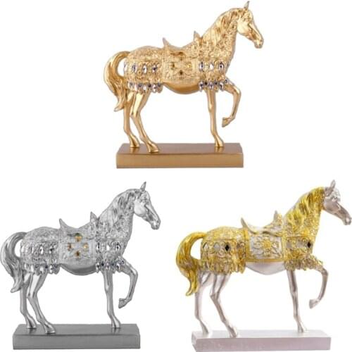 Modern Horse Statue Sculpture with Diamond Resin Ornament Figurine Home Decor