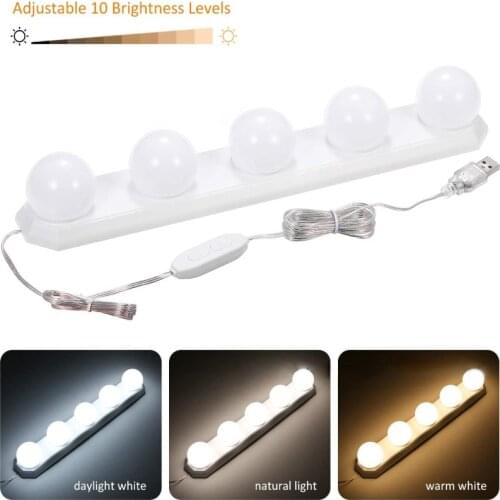 New 5V/2A Vanity Mirror Light LED Wall Light USB Stepless Dimmable Makeup Mirror Lamp Fill Light Dressing Table Bulbs