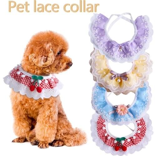 Fairy Pet Lace Bib Cat Collar Dog Necklace Saliva Towel Lattice Flower Pet Dog Cat Bibs Dog Bandana Bibs Scarf Pet Decor Collars