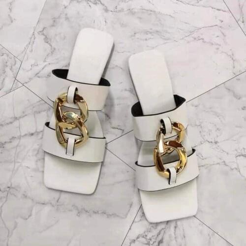 Large Size 40 41 Flat with Summer Sandals Women Beach Shoes Slip on Leather Slides Sqaure Toe Fashion Woman Outdoor Ladies Shoes