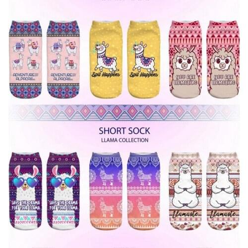 New 3D Printing Women Socks Brand Sock Fashion Unisex Christmas Socks Alpaca Female Funny Low Ankle Femme Sock