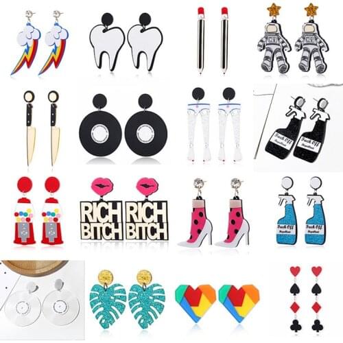 Women Punk Earrings Cartoon Pandent Earrings Charm Hip Hop Girls Gift Stud Earring acrylic jewelry Evening Party Earring