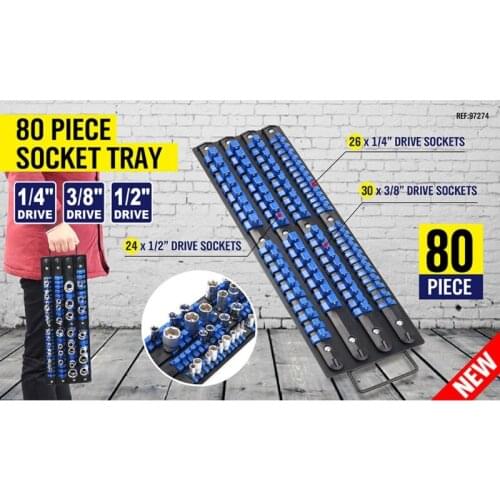 066E 80 pcs Portable Socket Organizer Tray Premium Quality Adjustable Socket Holder Heavy Duty Socket Rail Tool Tray